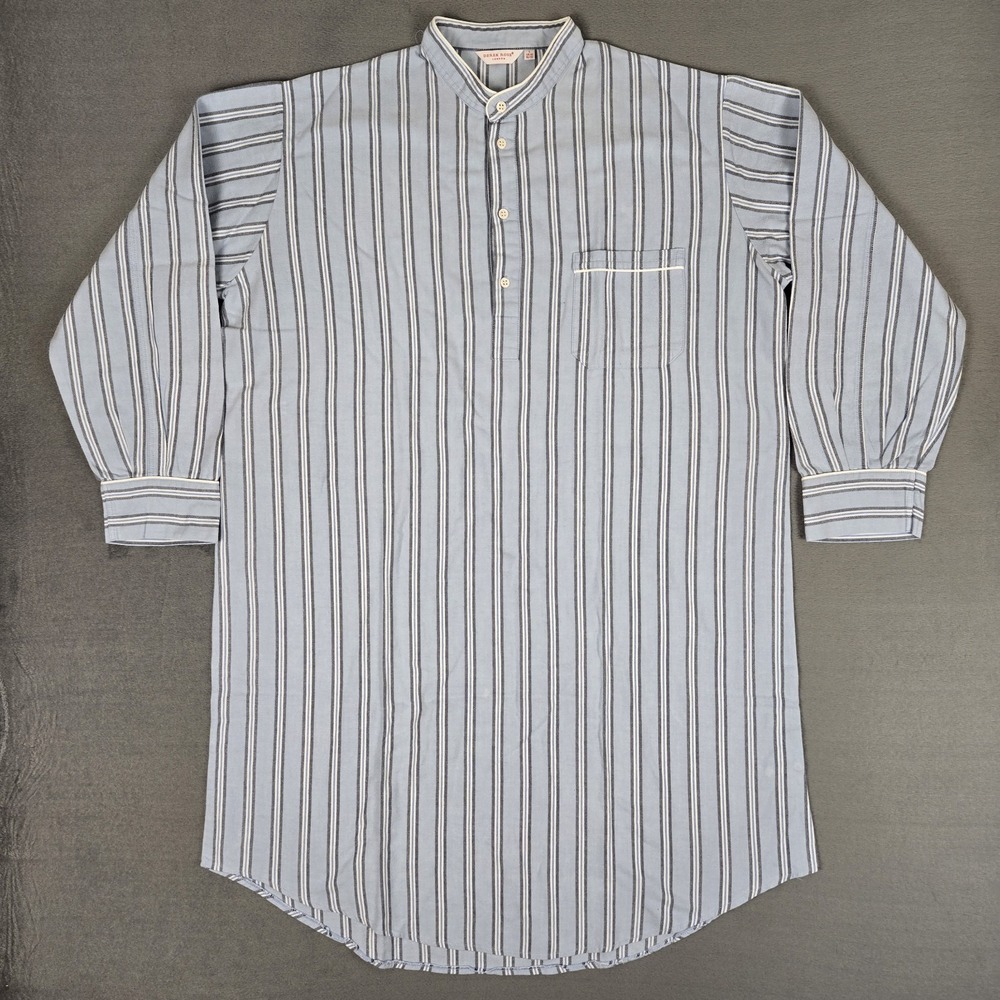 Derek Rose Sleepshirt Mens Large Stripe Bullock & Jones Soft Flannel Band Collar